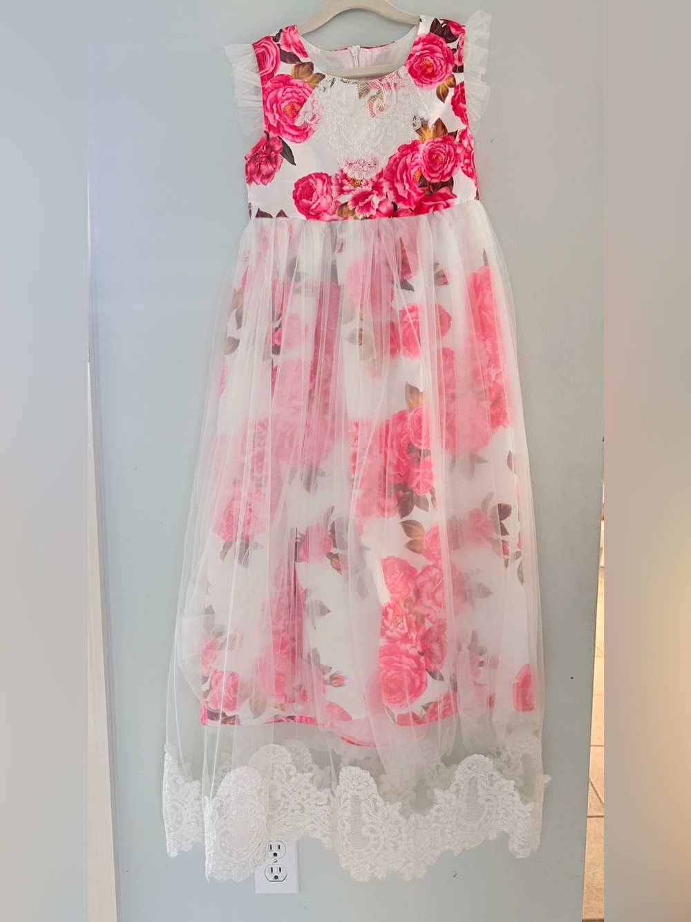 Floral Tulle Maxi Skirt - Pink Rose